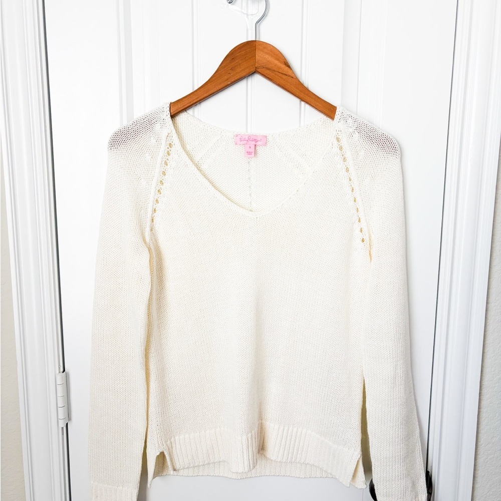 Lilly Pulitzer Bennett V-Neck Sweater Ivory Size Small